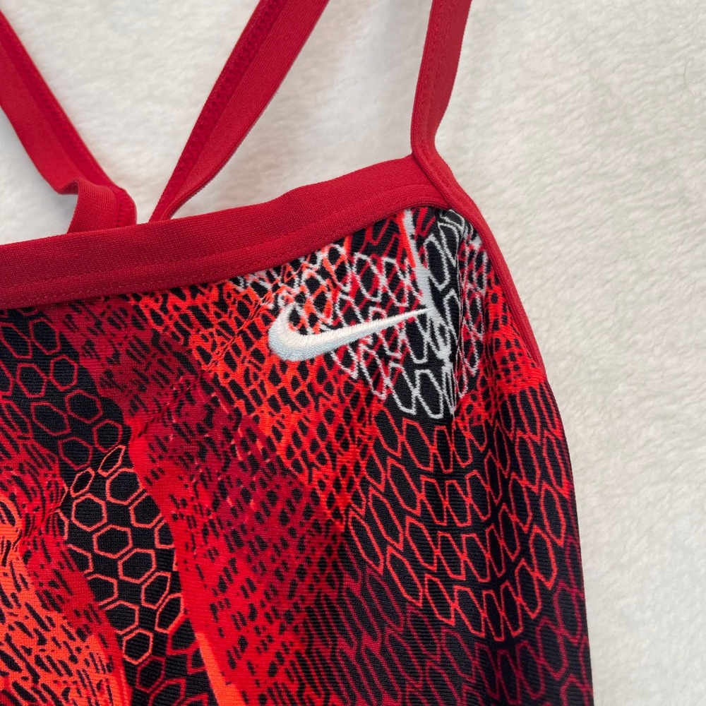 Nike Womens Red Black Honeycomb Sport‎ One Piece Swimsuit Sz 10 Training Workout